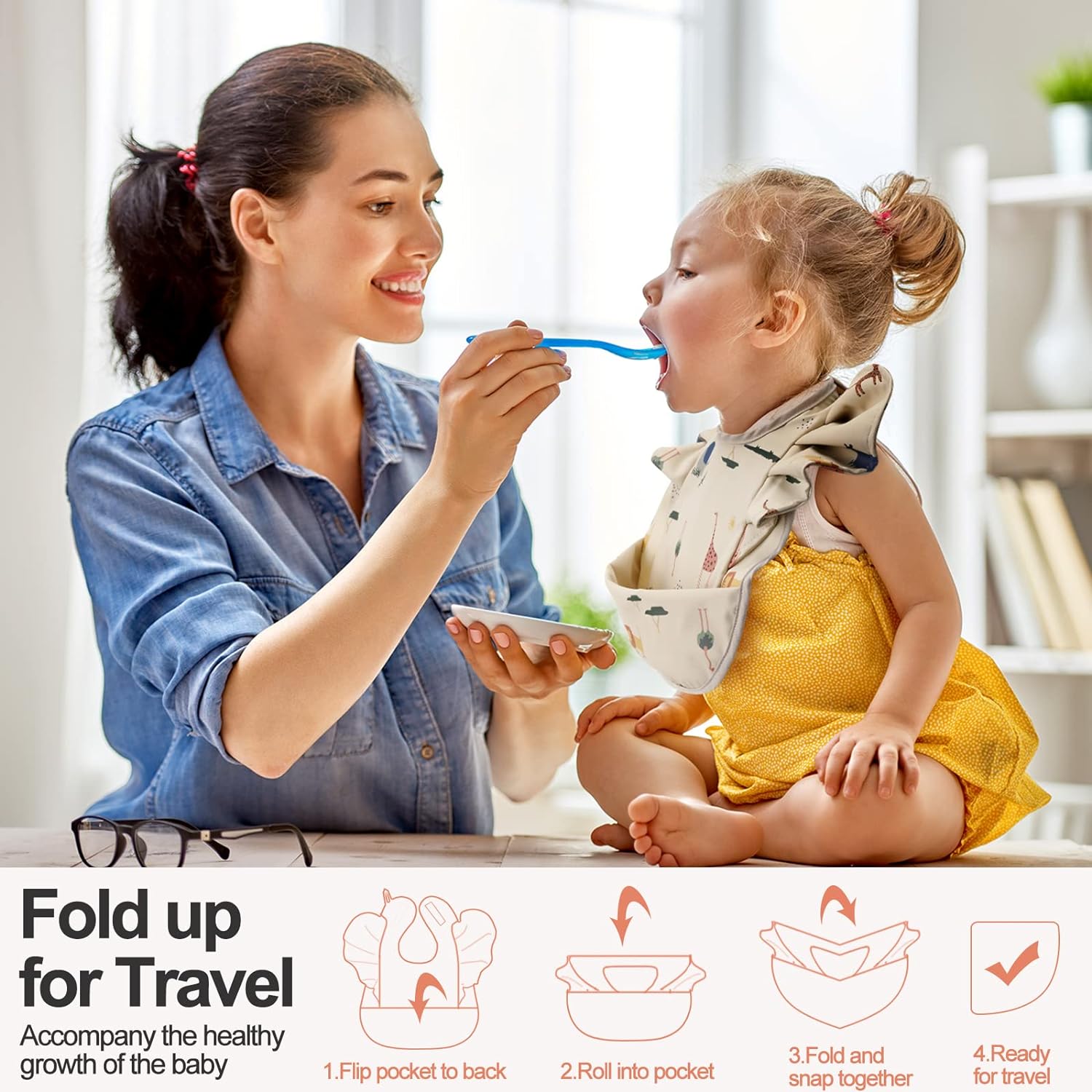 Ramede 3 Pcs Waterproof Baby Bib Washable Toddler Bibs Soft Feeding Bibs with Food Catcher for Baby Boy or Girl Eating Travel Home Supplies, Lovely - Image 4